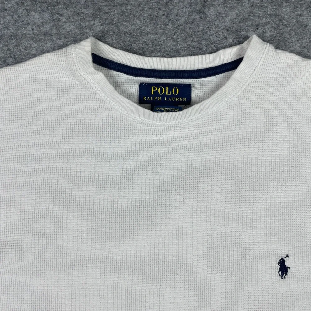 Polo Ralph Lauren Thermal Shirt Mens M White Waffle Knit Long Sleeve Pony
